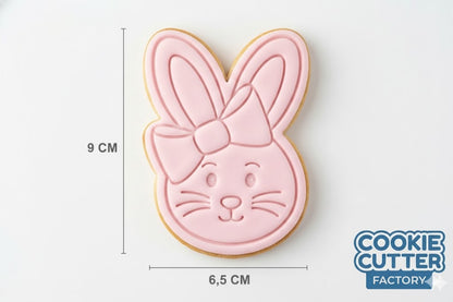 Bunny Face with Bow Cookie Cutter and Embosser Set – Easter Rabbit Baking Tool