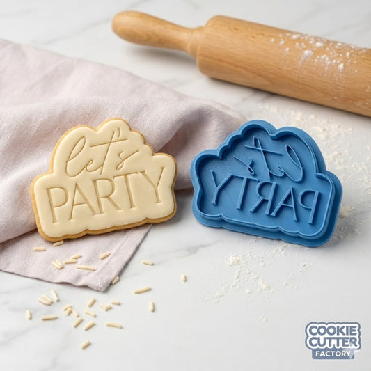 Let's Party Script Cloud Cookie Cutter and Embosser Set – Celebration Baking Tool