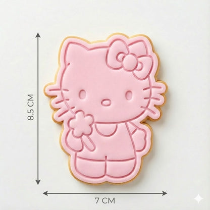 Cute Kitty Holding Flower Cookie Cutter and Embosser Stamp | Cartoon Cat, Kawaii