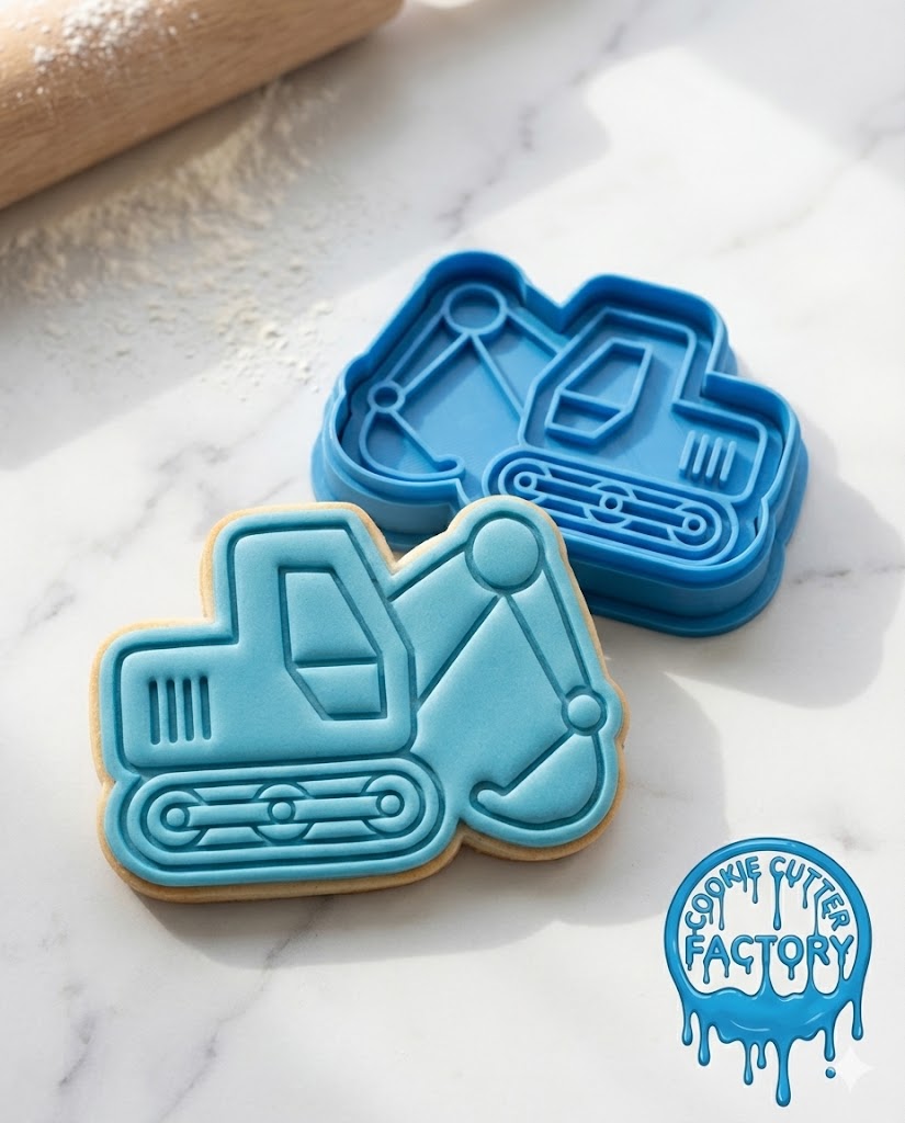 Excavator Construction Truck Cookie Cutter and Embosser Stamp | Digger Vehicle, Builder Party