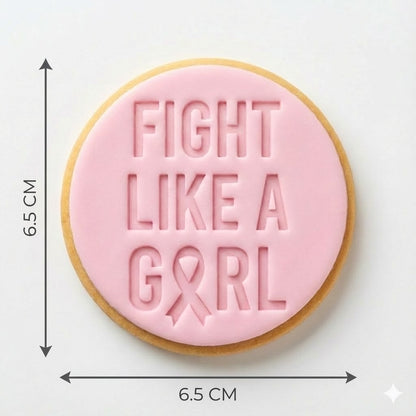 Fight Like A Girl Text Cookie Cutter and Embosser Stamp | Breast Cancer Awareness, Survivor Quote