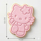 Cute Flower Kitty Cookie Cutter and Embosser Stamp | Waving Cartoon Cat, Japanese Anime Style