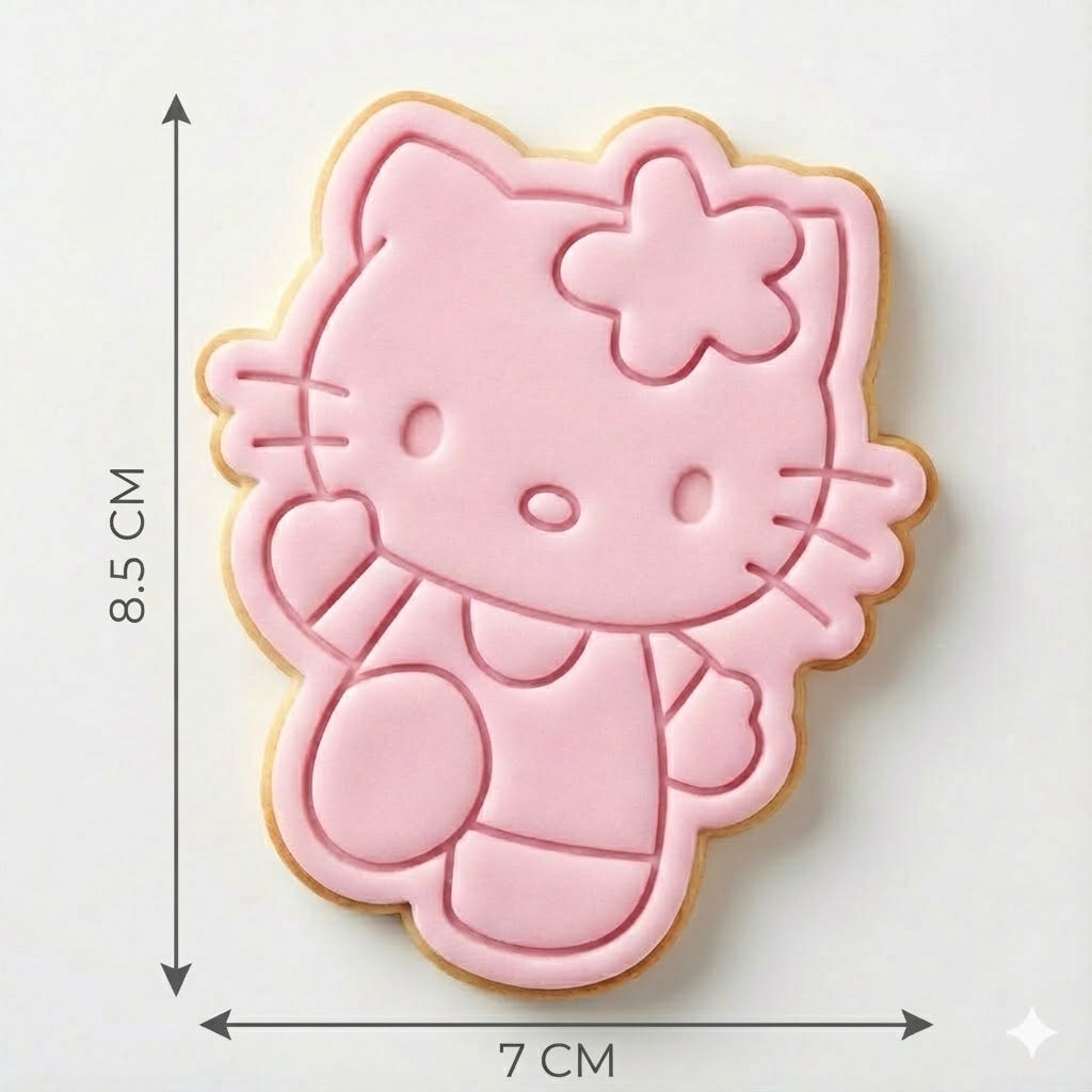 Cute Flower Kitty Cookie Cutter and Embosser Stamp | Waving Cartoon Cat, Japanese Anime Style