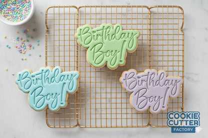 Birthday Boy Script Cookie Cutter and Embosser Set – Kids Birthday Baking Stamp
