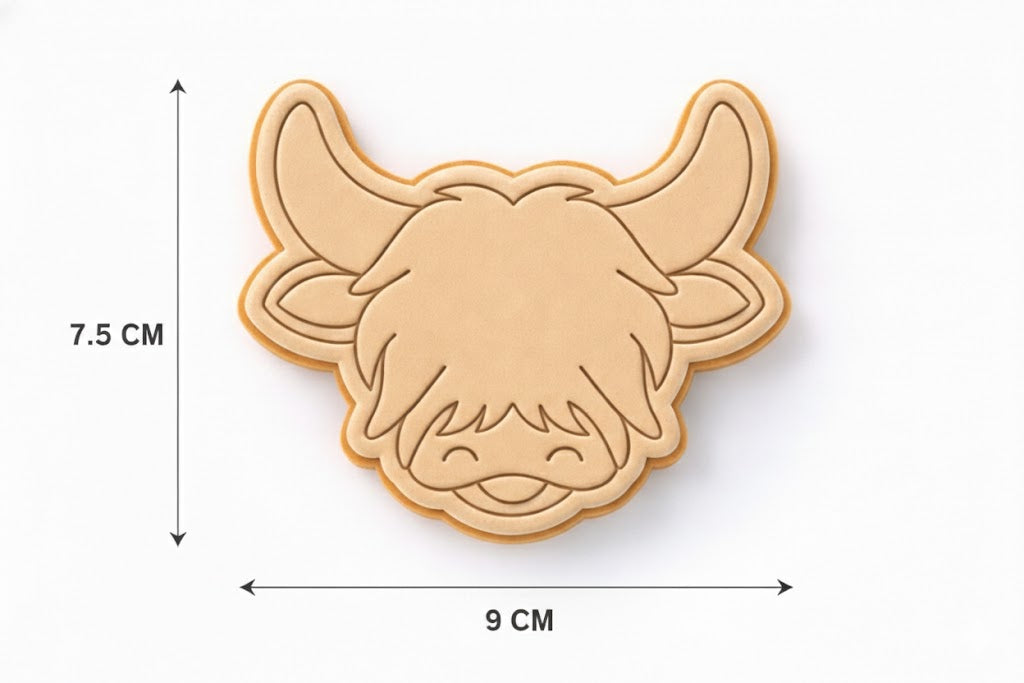 Highland Cow Cookie Cutter and Embosser Set – Scottish Heifer Farm Theme Baking Too