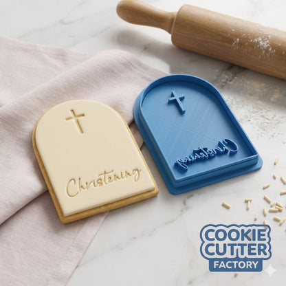 Personalised Christening Arch Cookie Cutter and Embosser Set – Religious Celebration Baking Tool