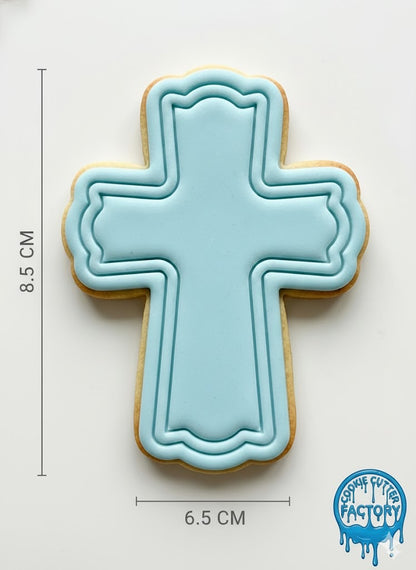 Ornate Cross Cookie Cutter and Embosser | Religious Celebration & Baptism Baking Tool