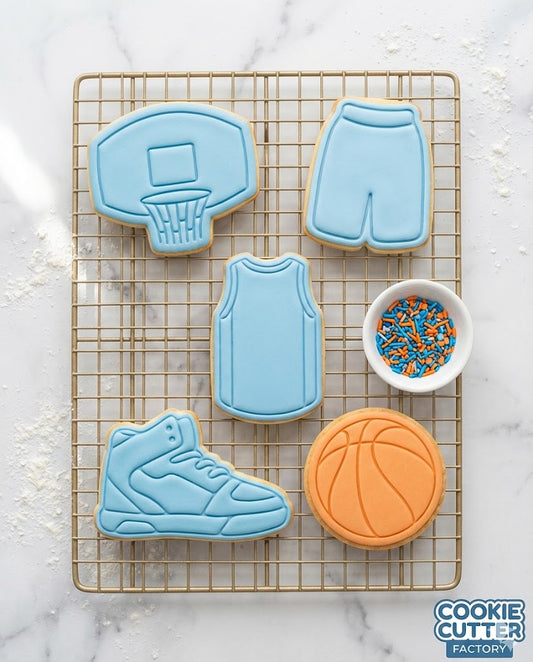 Basketball Sports Cookie Cutter and Embosser Set – 5 Piece Set for Birthdays & Team Snacks