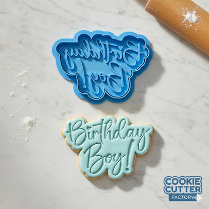 Birthday Boy Script Cookie Cutter and Embosser Set – Kids Birthday Baking Stamp