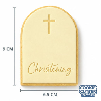 Personalised Christening Arch Cookie Cutter and Embosser Set – Religious Celebration Baking Tool