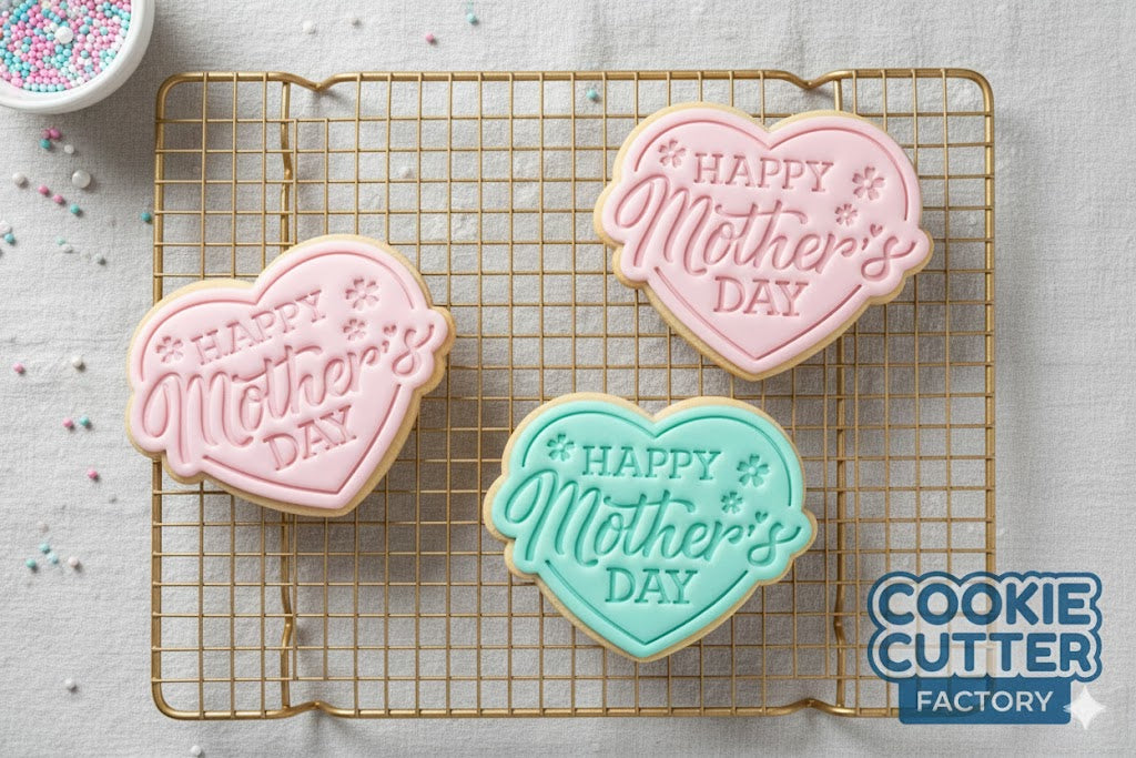 Happy Mother's Day Floral Heart Cookie Cutter and Embosser Stamp Set