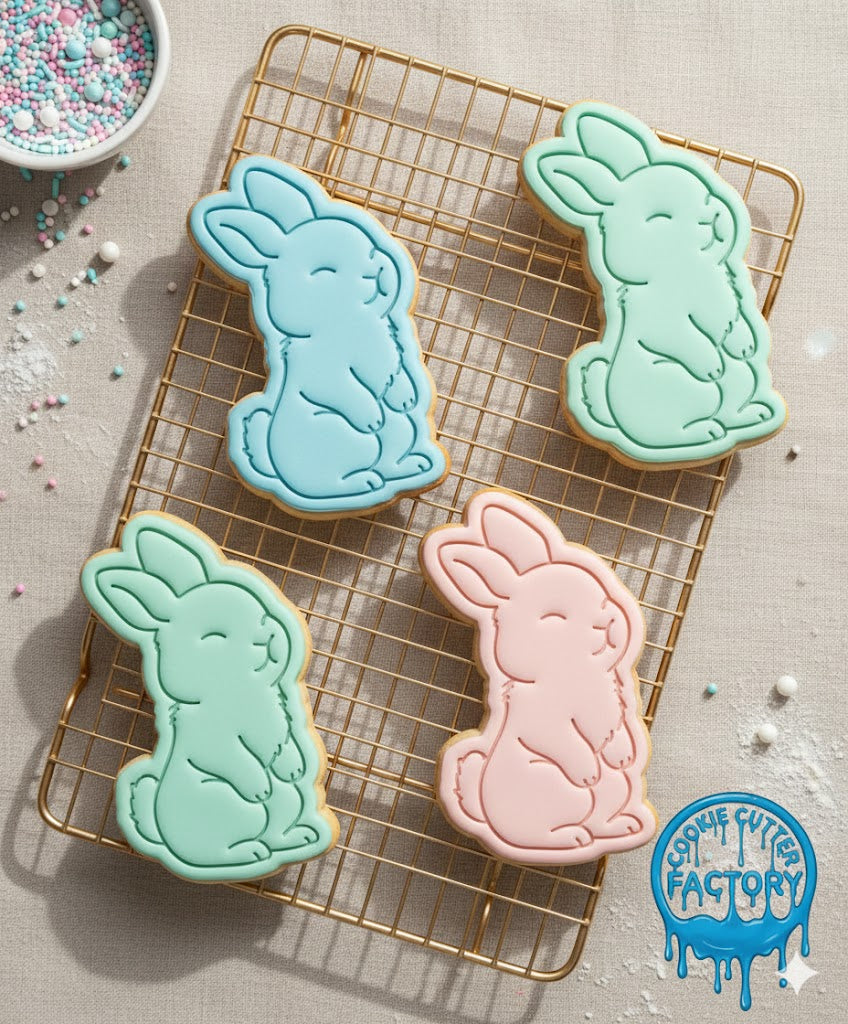Cute Standing Bunny Cookie Cutter and Embosser | Easter & Spring Animal Baking Tool