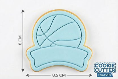 Basketball with Personalized Banner Cookie Cutter and Embosser Stamp - Sports Name Label Baking Set