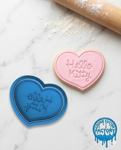 Hello Kitty Text Heart Cookie Cutter and Embosser Stamp | Cute Logo, Valentine's Day