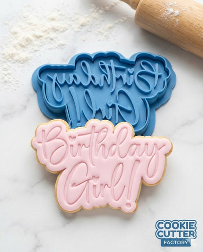 Birthday Girl Script Cookie Cutter and Embosser Set – Birthday Party Baking Tool