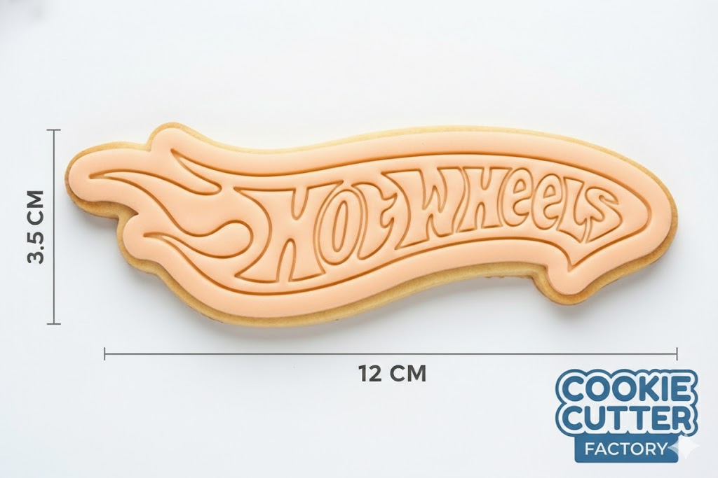 Hot Wheels Style Logo Cookie Cutter and Embosser Set – Race Car Birthday Baking Tool