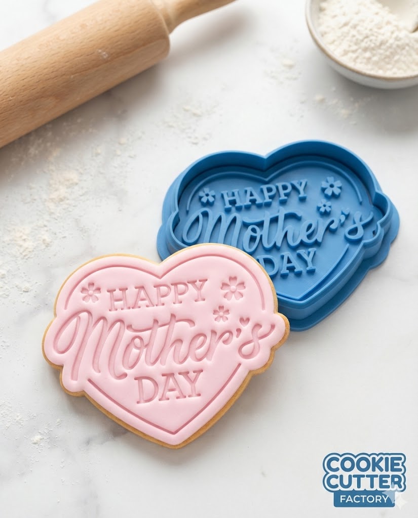Happy Mother's Day Floral Heart Cookie Cutter and Embosser Stamp Set