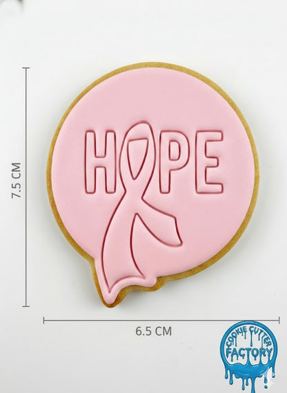 Hope Text Awareness Ribbon Cookie Cutter and Embosser Stamp | Breast Cancer Support, Survivor Quote