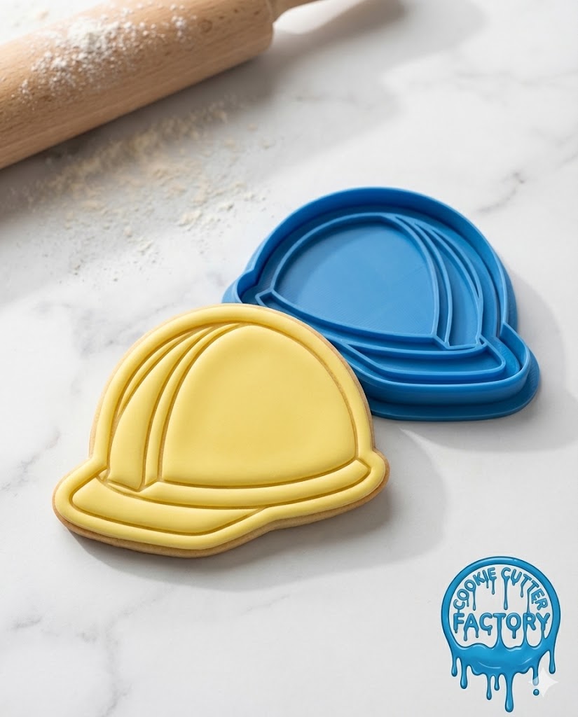 Construction Hard Hat Cookie Cutter and Embosser Stamp | Builder Safety Gear, Worker Helmet