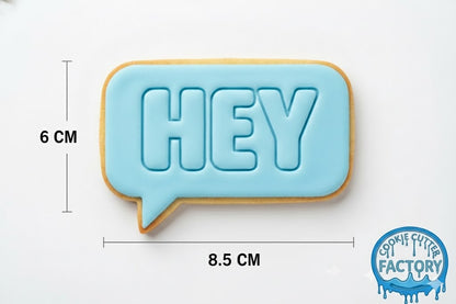 HEY Speech Bubble Text Cookie Cutter and Embosser Stamp | Greeting, Social Media Quote