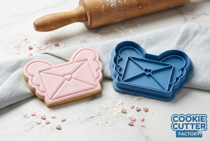 Flying Love Letter Cookie Cutter and Embosser Stamp | Cupid Envelope with Wings, Valentine's Mail, Cute Heart