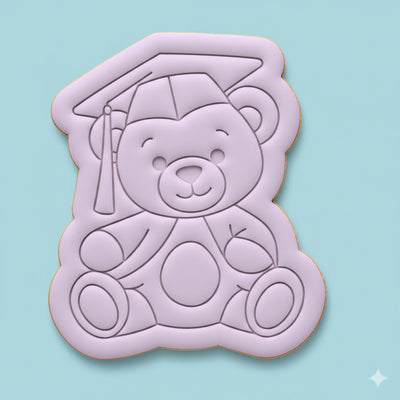 Graduation Teddy Bear Cookie Cutter and Embosser Stamp Set | Grad Cap, Cute Bear