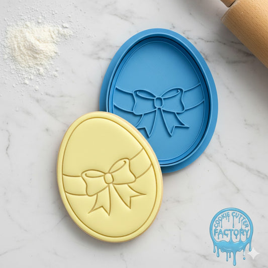 Easter Egg with Bow Cookie Cutter and Embosser | Spring Holiday Baking Tool