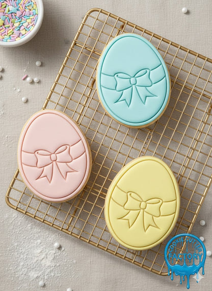 Easter Egg with Bow Cookie Cutter and Embosser | Spring Holiday Baking Tool