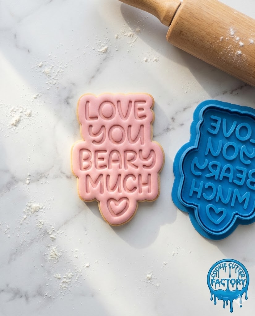 Love You Beary Much Cookie Cutter and Embosser Stamp | Cute Valentine's Pun, Bear Quote, Love Text