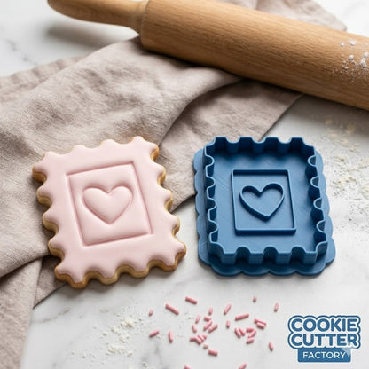 Love Heart Postage Stamp Cookie Cutter and Embosser Set | Valentine's Day, Sweet Mail, Wedding