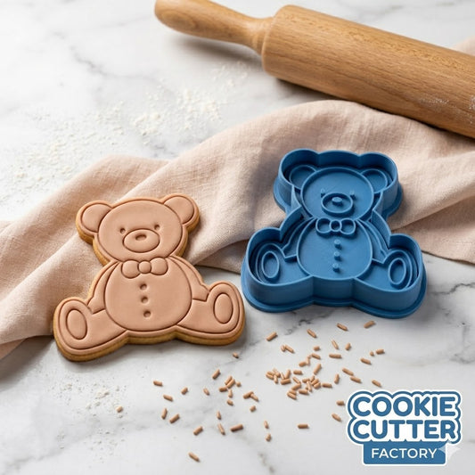 Sitting Teddy Bear with Bow Tie Cookie Cutter and Embosser Stamp | Baby Shower, Cute Toy, Nursery