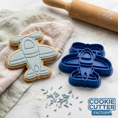 Cute Biplane Airplane Cookie Cutter and Embosser Set | Pilot, Travel, Adventure, Baby Shower