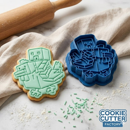 Minecraft Chicken Jockey Cookie Cutter and Embosser Stamp Set | Blocky Video Game