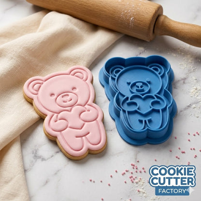Teddy Bear Holding Heart Cookie Cutter and Embosser Stamp | Valentine's Day, Love, Care Bear Style