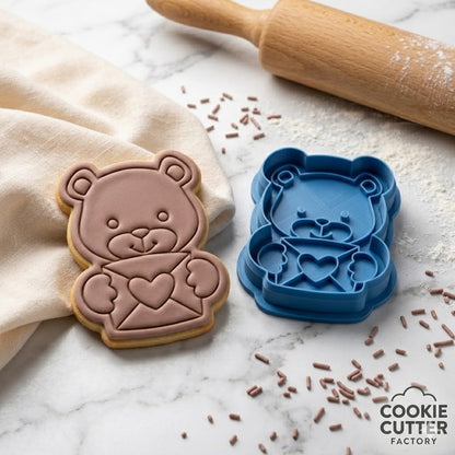 Teddy Bear Holding Love Letter Cookie Cutter and Embosser Stamp | Valentine's Day, Sending Love, Cute Bear