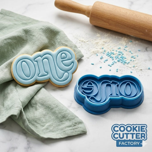 First Birthday "one" Plaque Cookie Cutter and Embosser Set | Milestone, Number One