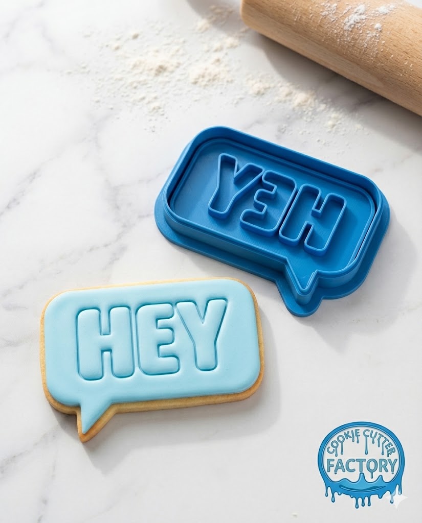 HEY Speech Bubble Text Cookie Cutter and Embosser Stamp | Greeting, Social Media Quote