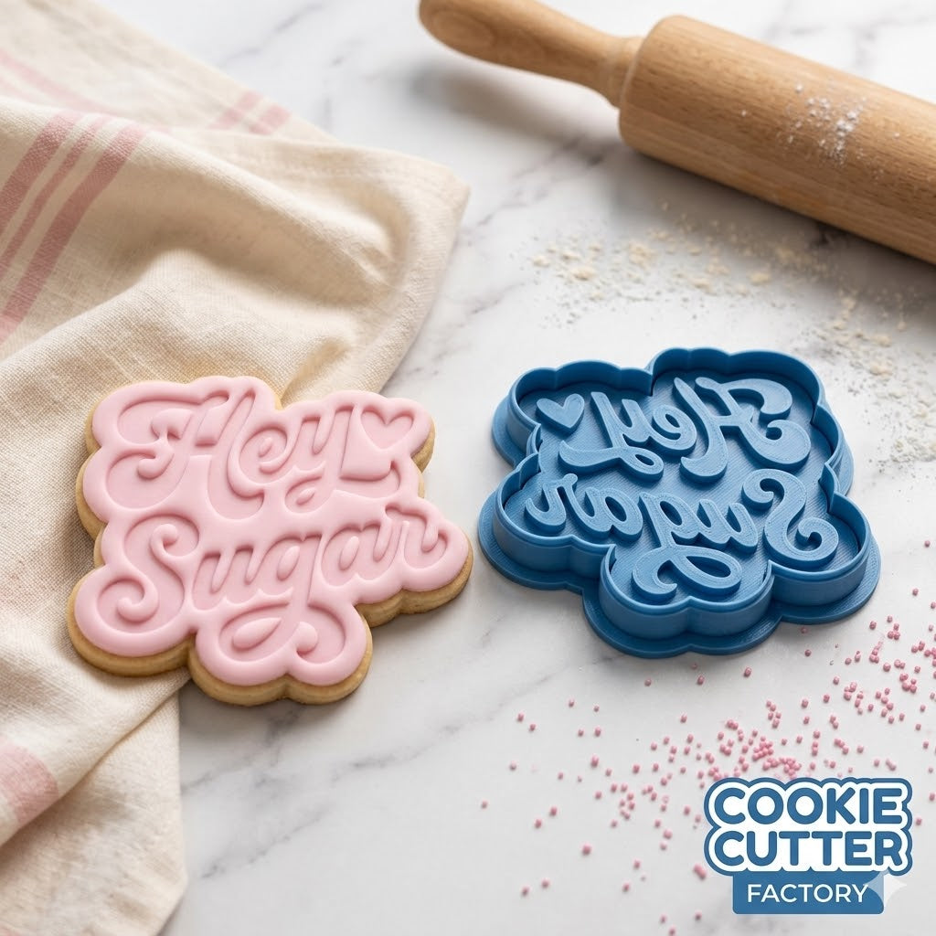 Hey Sugar Cookie Cutter and Embosser Stamp | Retro Valentine, Sweet Quote, Flirty Phrase