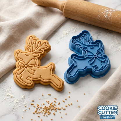 Leaping Reindeer with Bow Cookie Cutter and Embosser Stamp Set | Christmas, Elegant