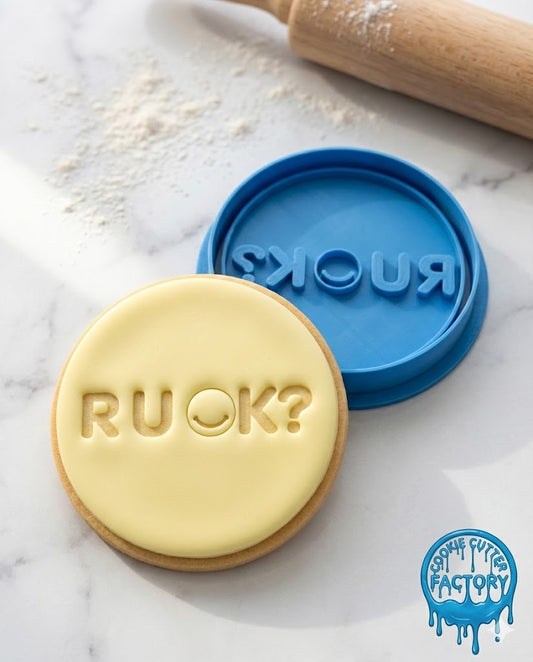 R U OK? Text Cookie Cutter and Embosser Stamp | Mental Health Awareness, Smiley Face Quote