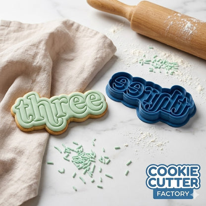 Third Birthday "three" Plaque Cookie Cutter and Embosser Set | Milestone, Number Three