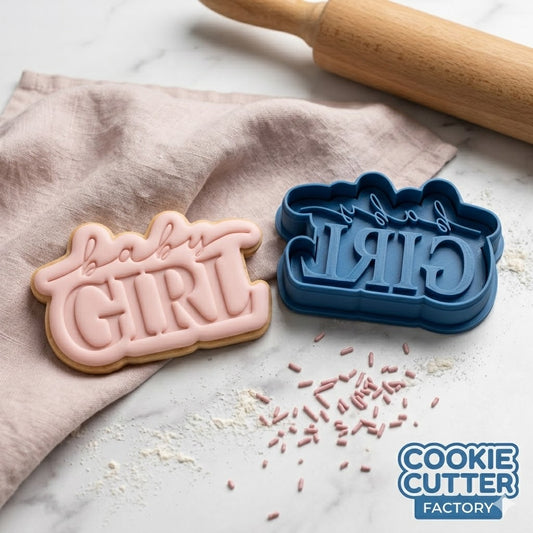 Baby Girl Plaque Cookie Cutter and Embosser Stamp Set | Gender Reveal, Baby Shower
