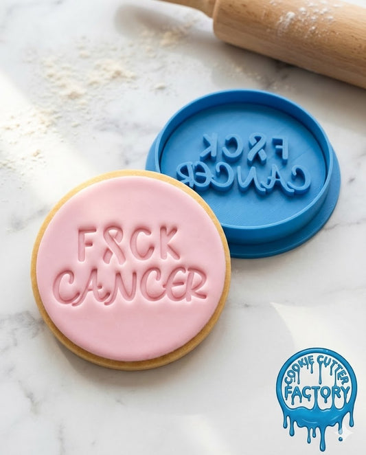 F*ck Cancer Text Cookie Cutter and Embosser Stamp | Awareness Ribbon, Support Quote