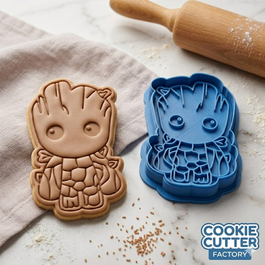 Cute Baby Groot Tree Guardian Cookie Cutter and Embosser Stamp | Galaxy Hero, Sci-Fi