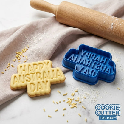 Happy Australia Day Plaque Cookie Cutter and Embosser Stamp | Block Font, National Holiday
