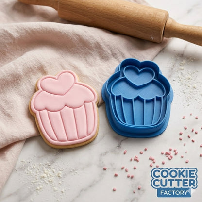 Cute Cupcake with Heart Cookie Cutter and Embosser Stamp | Valentine's Day, Sweet Treat