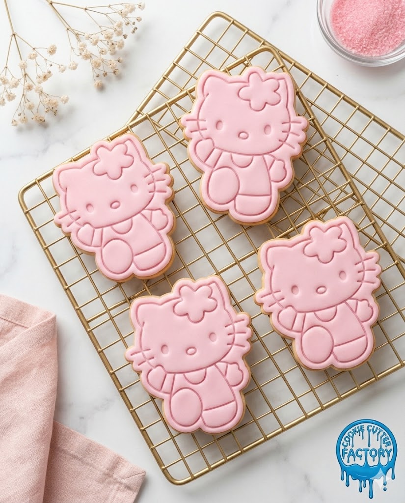 Cute Flower Kitty Cookie Cutter and Embosser Stamp | Waving Cartoon Cat, Japanese Anime Style
