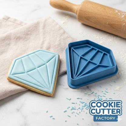 Diamond Gemstone Cookie Cutter and Embosser Stamp | Engagement Ring, Bridal Shower, Jewel Shape