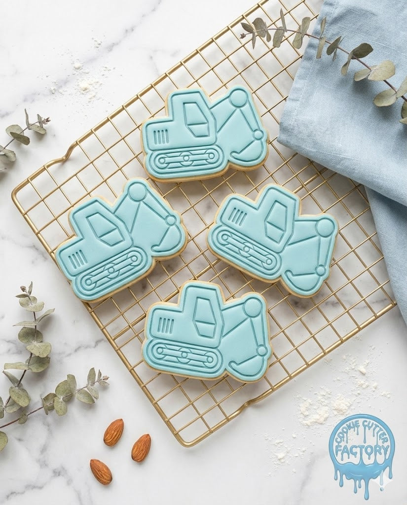 Excavator Construction Truck Cookie Cutter and Embosser Stamp | Digger Vehicle, Builder Party