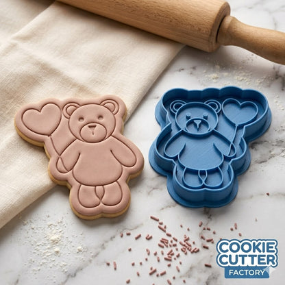 Teddy Bear Holding Heart Balloon Cookie Cutter and Embosser Stamp | Valentine's Day, Cute Animal, Party Theme